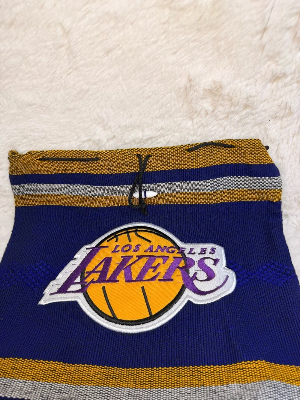 Los Angeles LAKERS Knitted Backpack Sack Bag Drawstring Woven Serape Style OS
